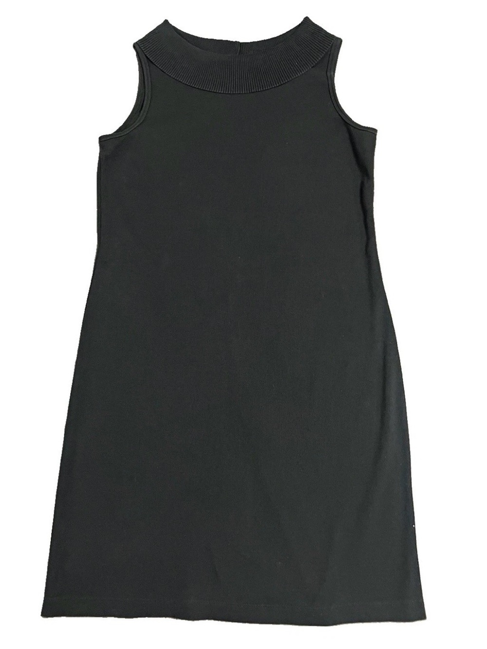 Rafaella Black Knit Shift Dress L Ribbed Mock Neck Sleeveless 90s Minimalist